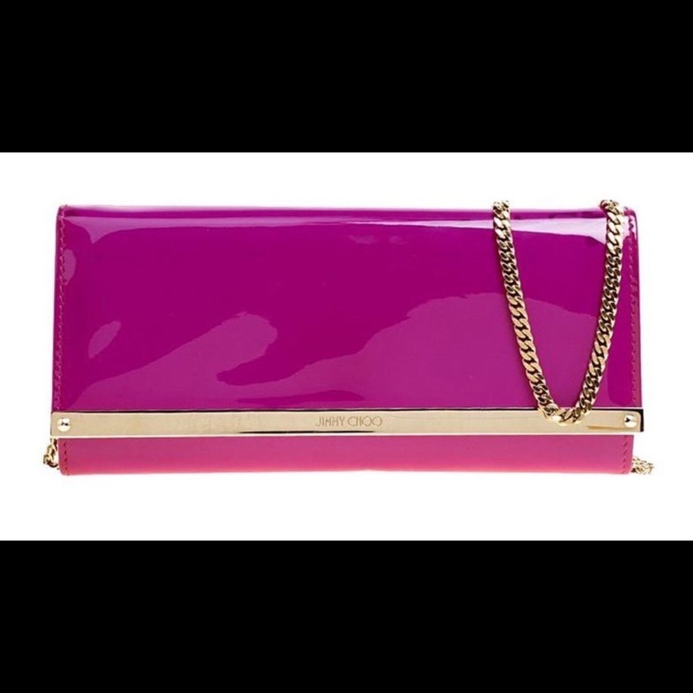 💯 Authentic Jimmy Choo Hot Pink Patent Leather Milla Clutch Bag